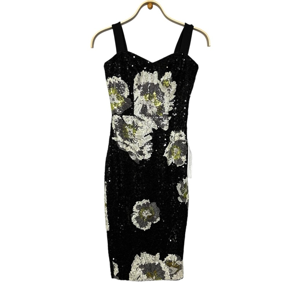 Dress the Population Nicole Black Sequin Floral Print Dress. Sz: S - Picture 5 of 13